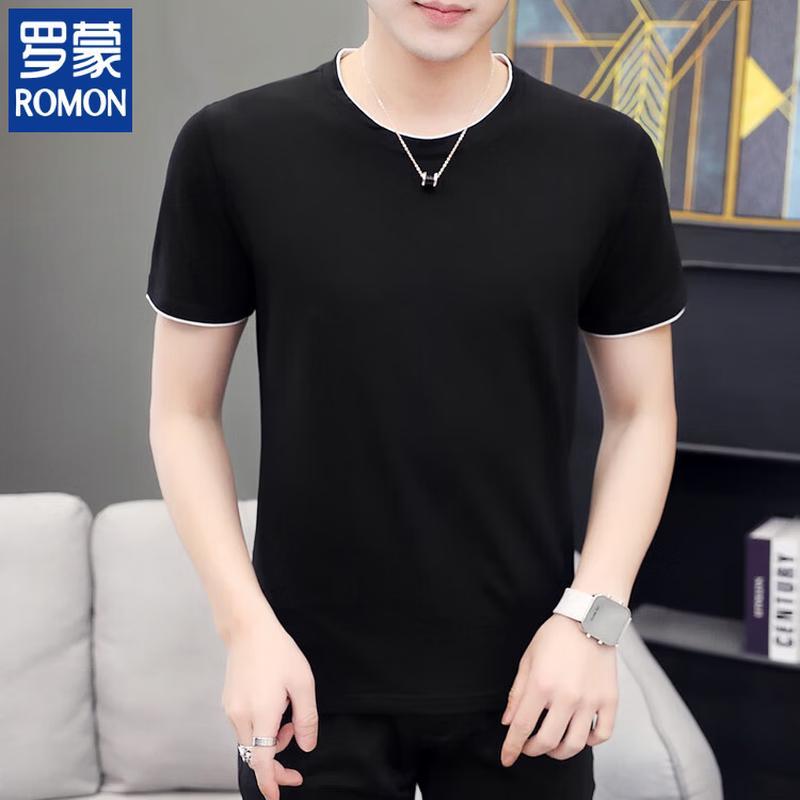 ROMON Men's Solid Round Neck Short Sleeve T-Shirt