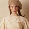 Brown Hat Dramatic Wool Beret - Melange Beige