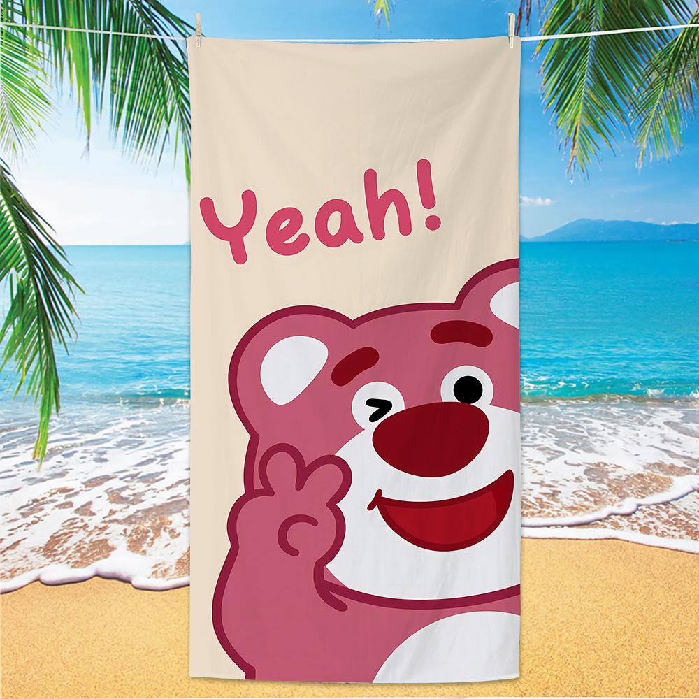 Cute Strawberry Bear Beach Towel Microfiber Printed Children'S Trumpet Cartoon Bear Beach Towel