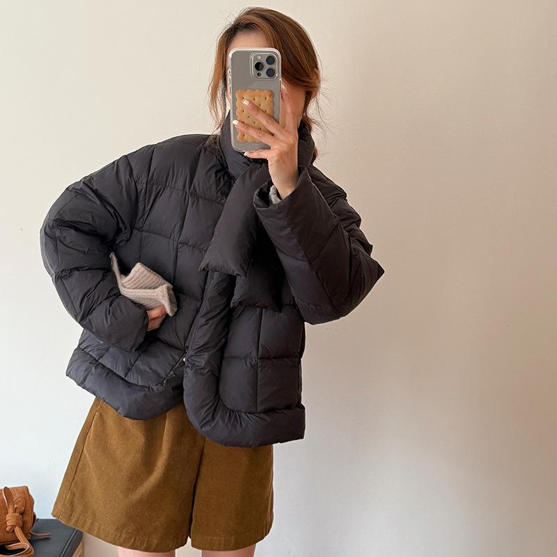 Женская короткая зимняя модная пуховая куртка с шарфом, сладкая, утолщенная, белая, на утином пуху, трендовая