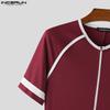 INCERUN Men Short Sleeve Stitching Fitted Jumpsuits Romper Bodysuits Pajamas Home Wear