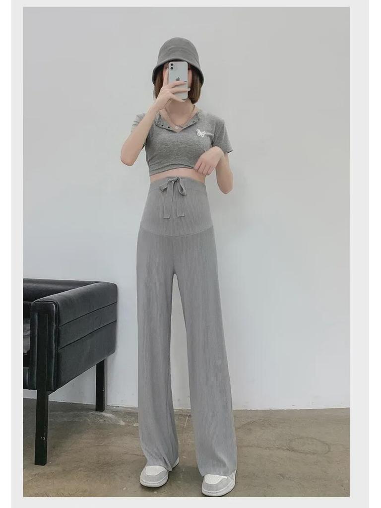 Широкие брюки для беременных из дышащего шелка Ice Silk, весна/лето 2024 г. — легкие, свободные, прямые повседневные брюки.