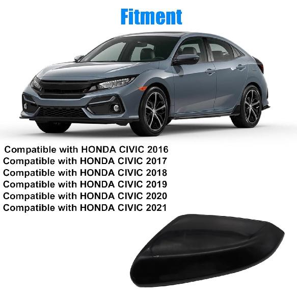 Priprilod Left Driver Side Mirror Cap Cover Glossy Black Compatible With Honda Civic 2016-#76251-TBA-A21ZG