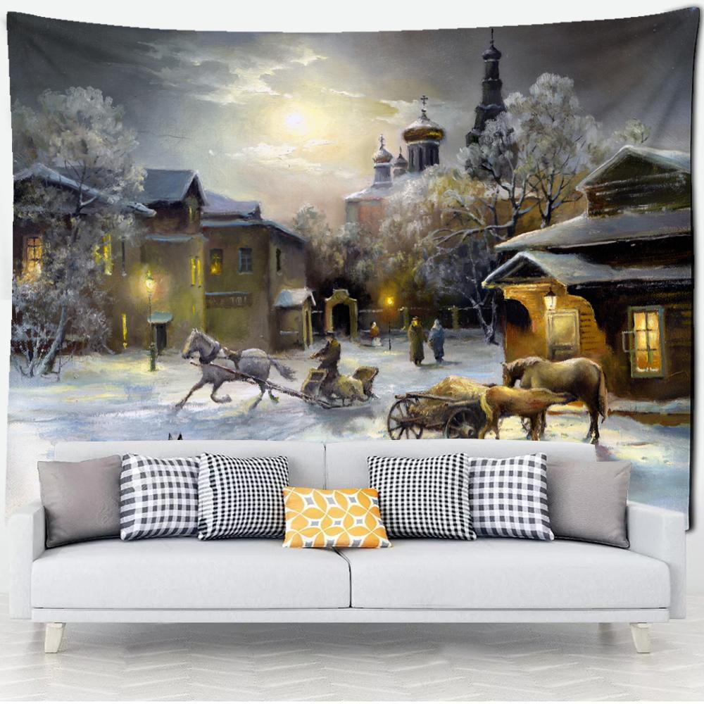 Лесная хижина гобелен настенная картина маслом фон ткань печать психоделическое колдовство богемный декор