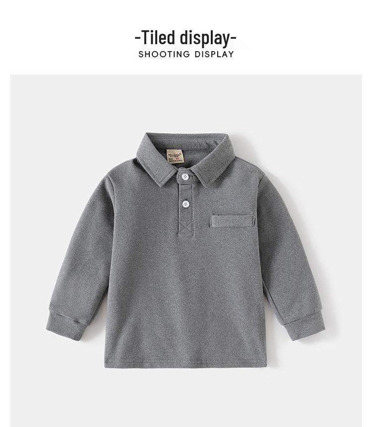 Детская футболка-поло с длинным рукавом 2024: Утепленный топ с лацканами в корейском стиле для мальчиков - Осенняя коллекция.