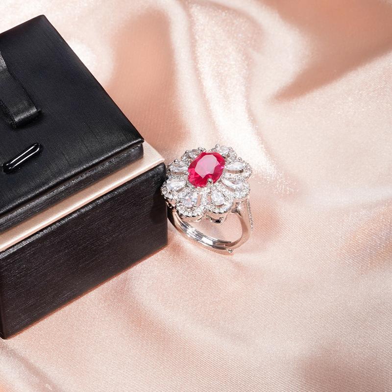 Кольцо из красного корунда, золотое, милое, нишевое кольцо с цветком, яркое, цветное, изысканное, легкое, роскошное, цветочное кольцо