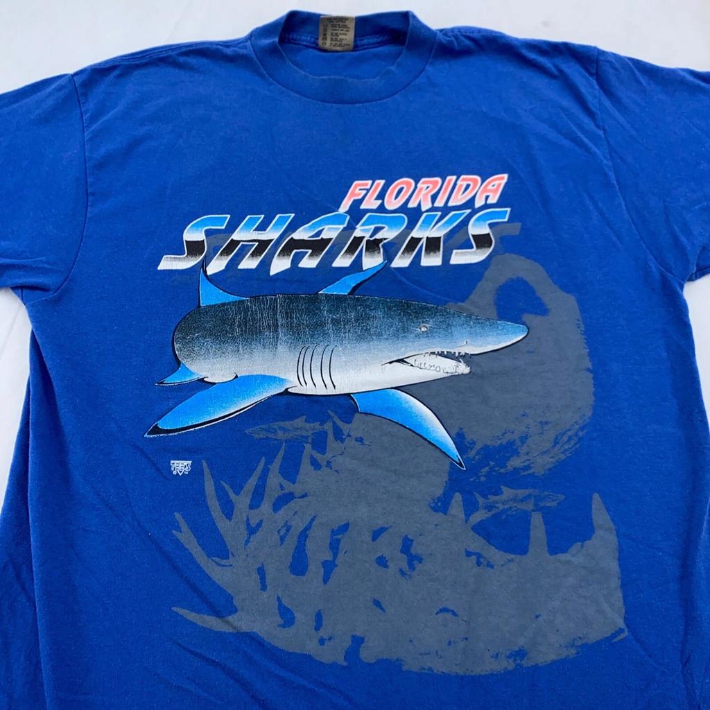 Винтажная футболка FLORIDA SHARKS 90-х РАЗМЕР L серфинг океан пляж скейт мягкая
