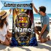 Custom Name Personalized FOOTBALL Club Barcelona Print Beach Towel, for Trip Camping Beach Party Home Decor, Birthday Gift for Family & Friends