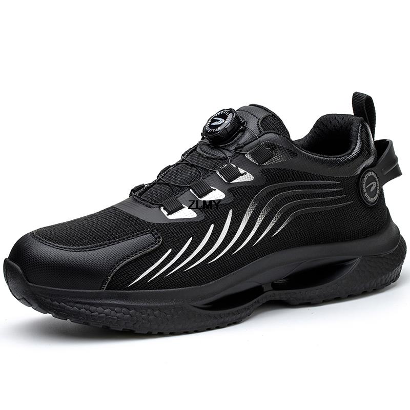 Fashion ZLMY Anti-slip Safety Shoes Men Steel Toe Sneaker Puncture Proof Rotary Button Safety Work Boots Man Sport Work Shoes Anti-smash
