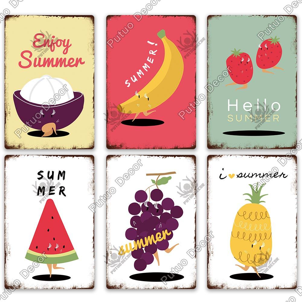 Putuo Decor Фрукты Винтажная Жестяная Табличка Металлическая Пластина Ретро Настенное Искусство Декор Гостиная Ферма Сад Кухня Железная Роспись