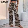 Women's Lace-Up Trousers Summer Fashion Leopard Print Pressure Pleat Wide Leg Pants