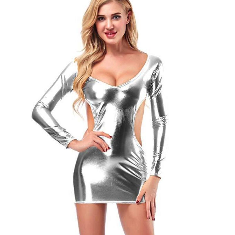 Сексуальная модная универсальная одежда для выступлений юбка на бедрах бронзовый однотонный женское платье
