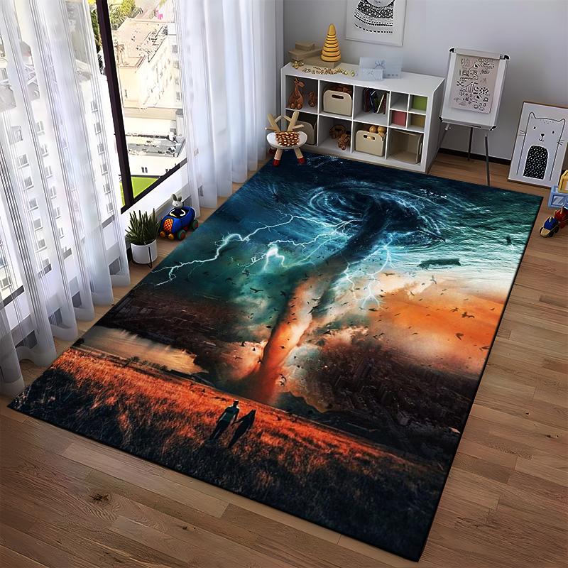 "Stormy Tornado and Lightning Landscape Carpet for Living Room" Suitable for use as an anti-slip for living room bedroom sofas