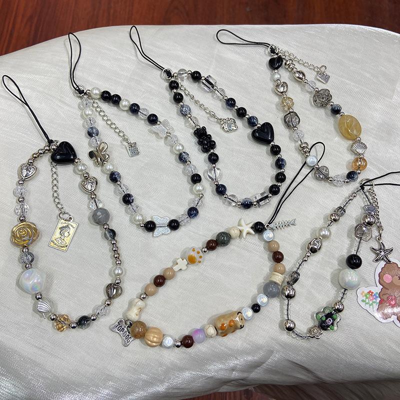 Браслет-цепочка с бисером в виде медведя-щенка для мобильного телефона, ремешок для телефона с защитой от потери, брелок с бусинами и подвеской для Xiaomi, iPhone