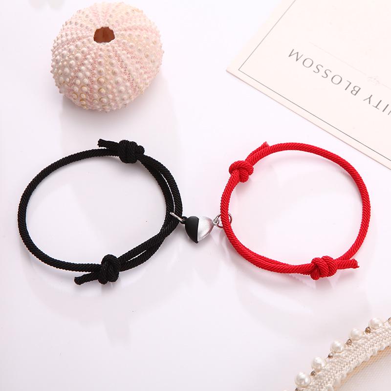 Trendy Black & White Love Magnet Milan Rope Couple Bracelets for Girlfriends