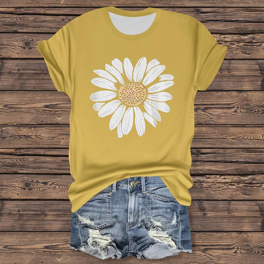 Женская повседневная футболка с принтом, пуловер с круглым вырезом, топ с короткими рукавами