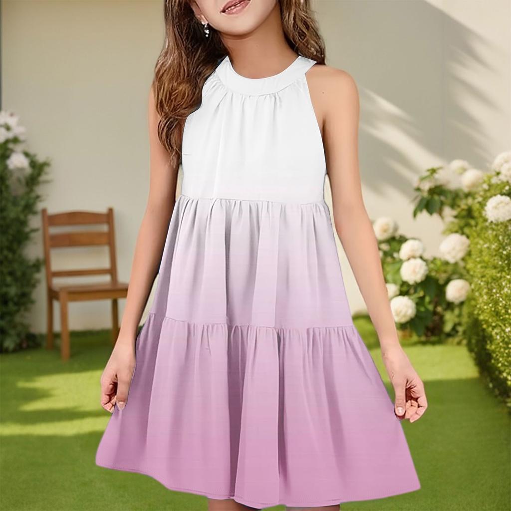 Детское летнее повседневное модное платье без рукавов с круглым вырезом