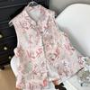 2025 Early Spring Vest Stand-up Collar Peach Blossom Cardigan Retro Design Jacquard Short Vest