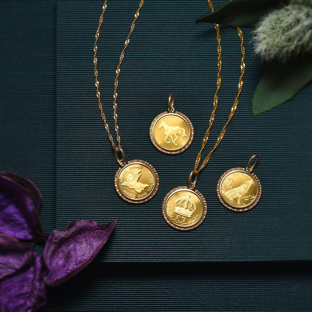 Кулон из чистого золота K24 в форме ангела с гравировкой, унисекс [Speranza] 1/25 унции