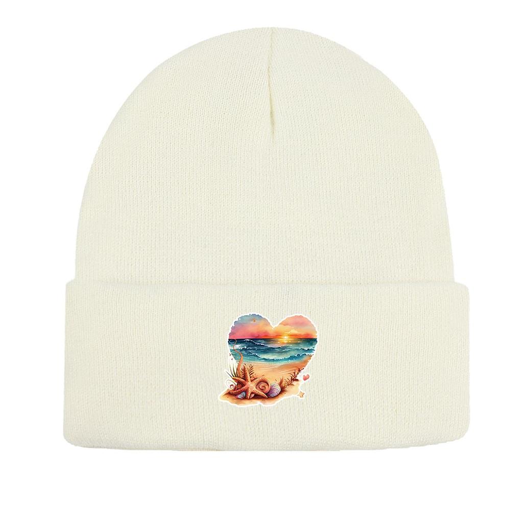 Вязаная шапка с принтом «Сердце и закат», шапка-бини ко Дню святого Валентина, шапки-бини, ветрозащитный универсальный головной убор для отдыха, вязаная шапка-бини