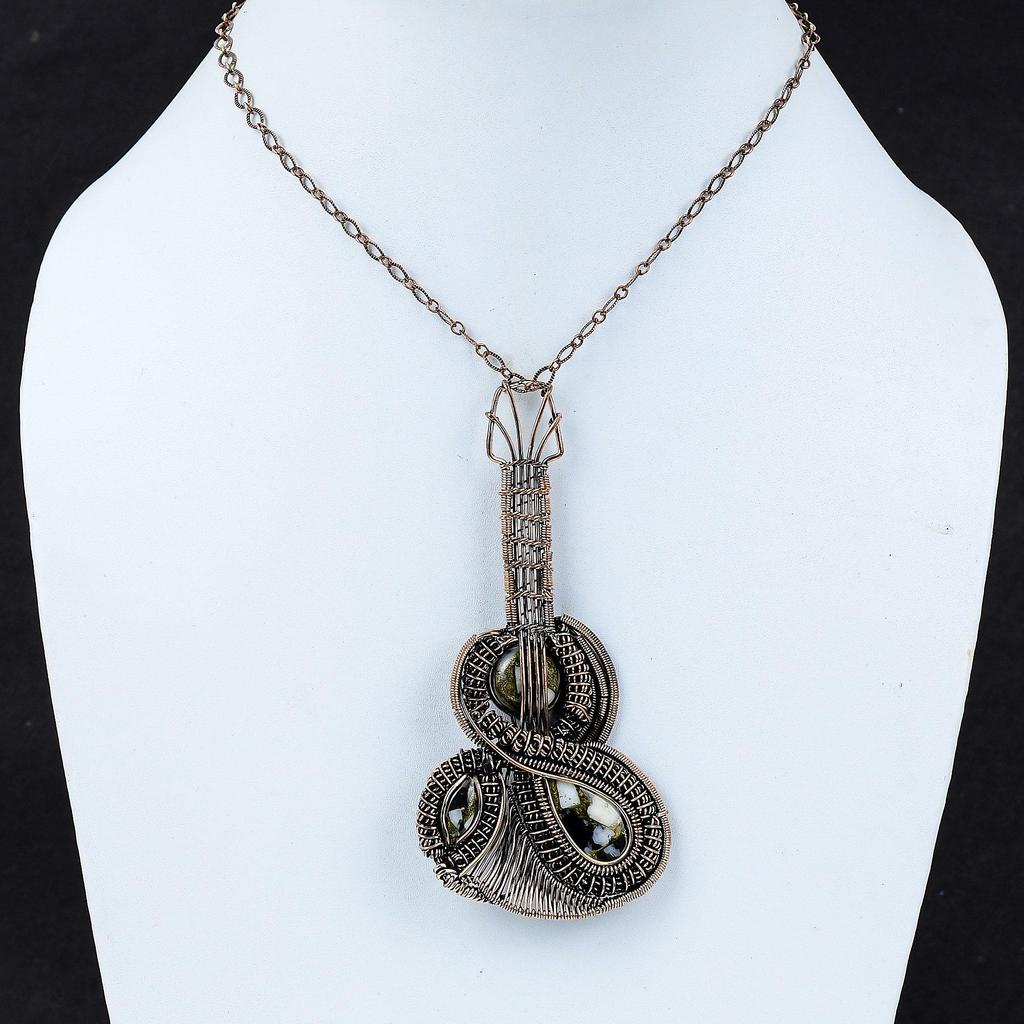 Медный кулон Черный и Белый Бирюзовый Кулон из медной проволоки Кулон в виде гитары Кулон с драгоценным камнем Медные украшения ручной работы Подарок для мамы