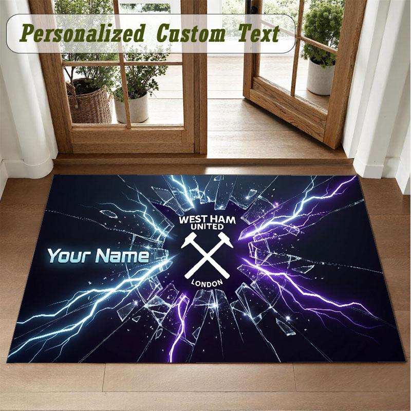 Crystal Velvet Square Rug Custom NameWest Ham United football Pattern Non Slip Home Floor Decor Rug