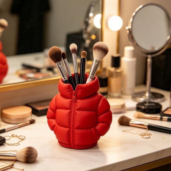 Rainbow Down Coat Pen Holder, 3D Printed Puffer Jacket Desk Organizer, Creative Storage for Stationery And Brushes
