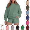 Women's Fashion Sportswear Casual Long-Sleeved Pullover Sweatshirt Drawstring Shorts Set