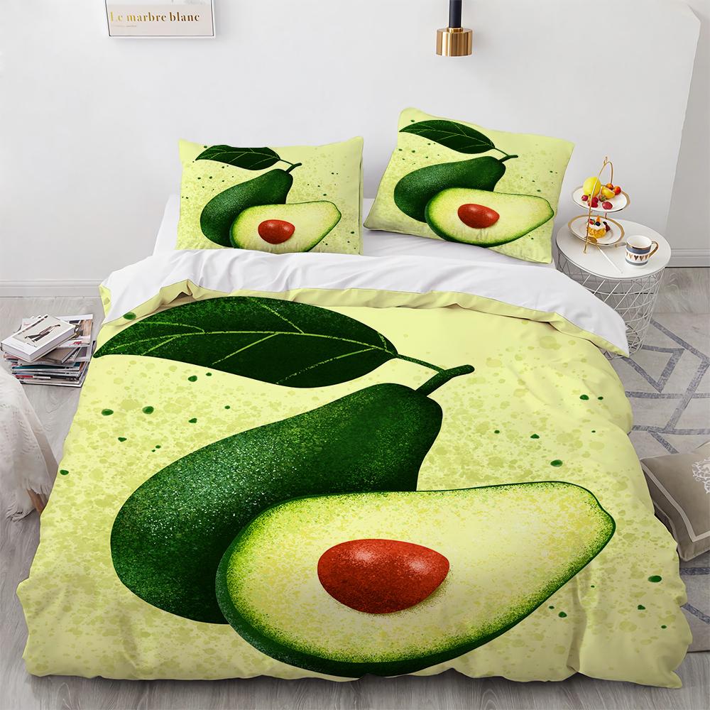 Cartoon Avocado King Queen Duvet Cover Fruit Funny Expression Bedding Set for Kids Teens Adult Green Quilt Cover with Pillowcase