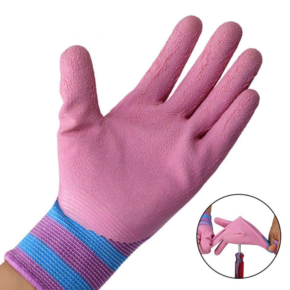 Pink Working Gloves Nylon Protective Mittens Durable Rubber Coated Glove Female