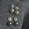 Серьги-пусеты из белой меди с серебряной иглой S925, камелия и жемчуг