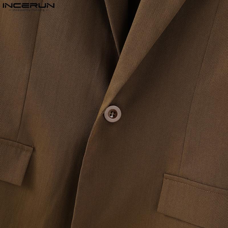 INCERUN Мужские костюмы из двух частей, большие размеры, блейзер с длинным рукавом, комплекты с брюками капри