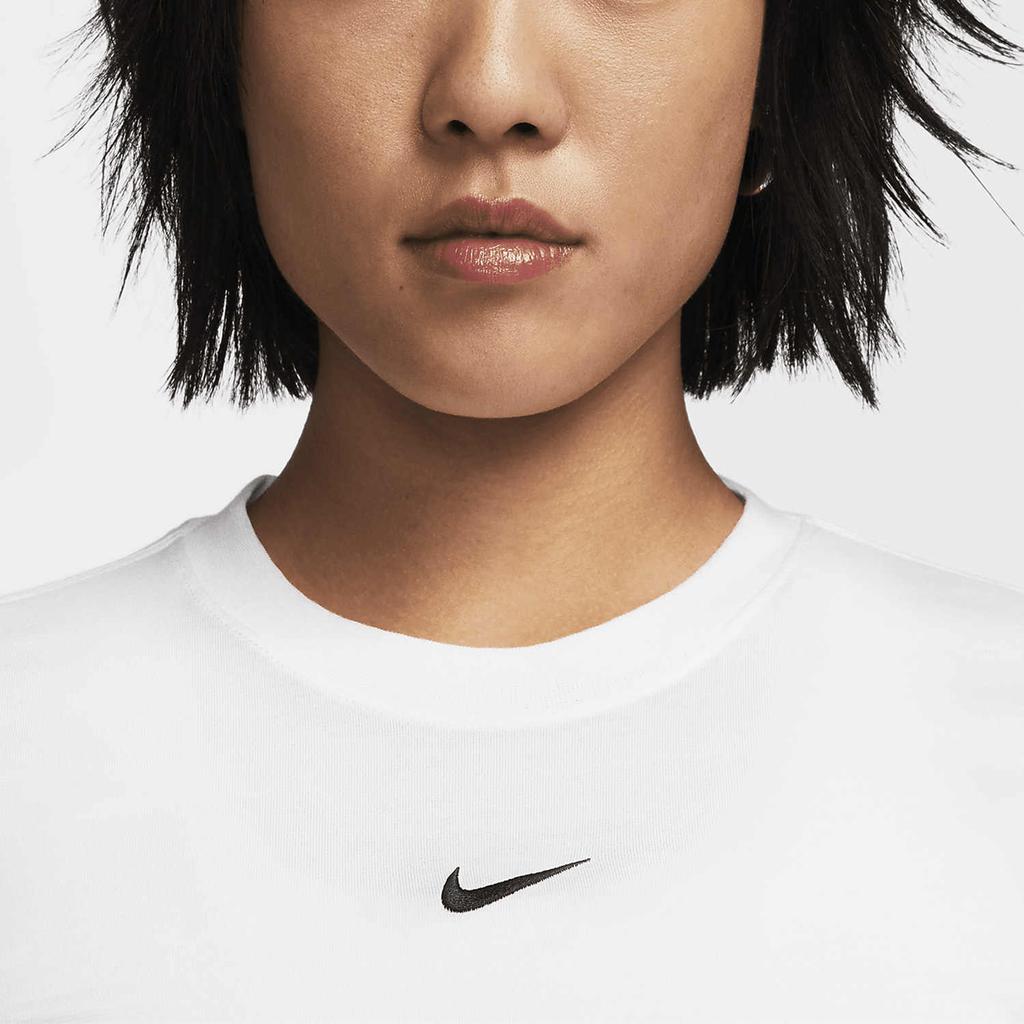 Nike Однотонный укороченный топ с круглым вырезом и коротким рукавом, женские топы белого цвета FB2874-100