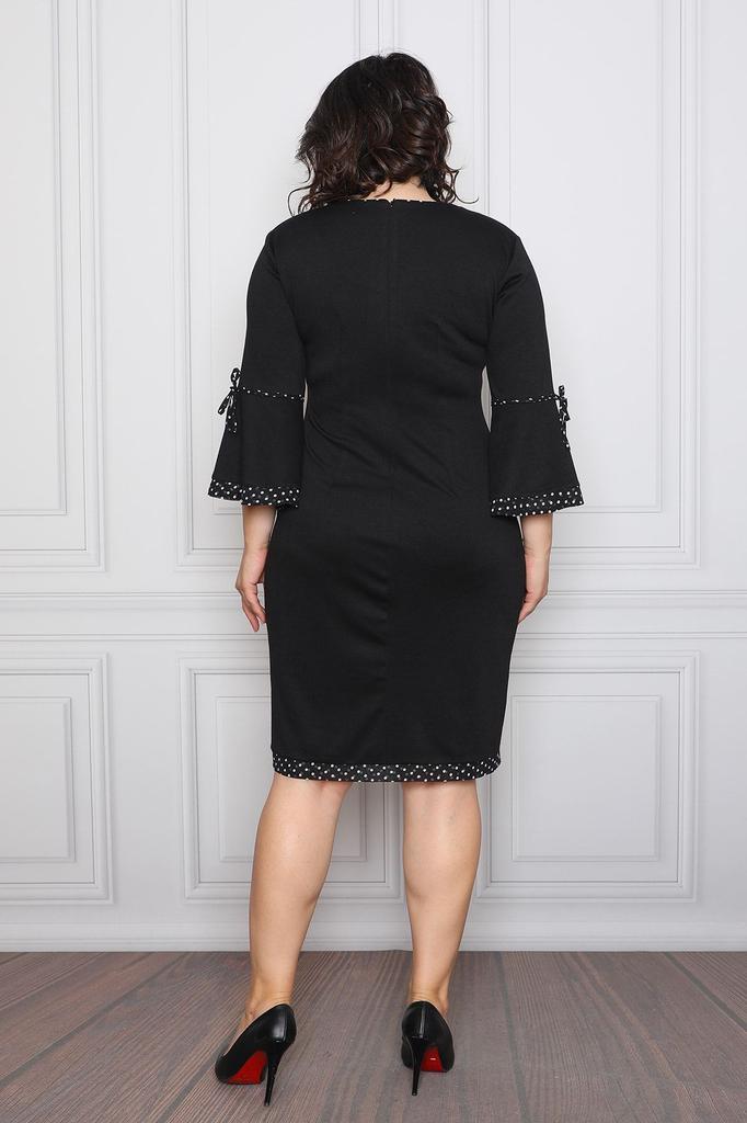 Женское платье большого размера, черное платье в горошек с деталями