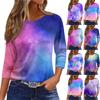 Women's Fashion Casual Round Neck 3/4 Sleeve Loose  Printed T-Shirt Ladies Top
