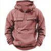 Men’s Solid Color Hooded Sweatshirt with Multi Pockets