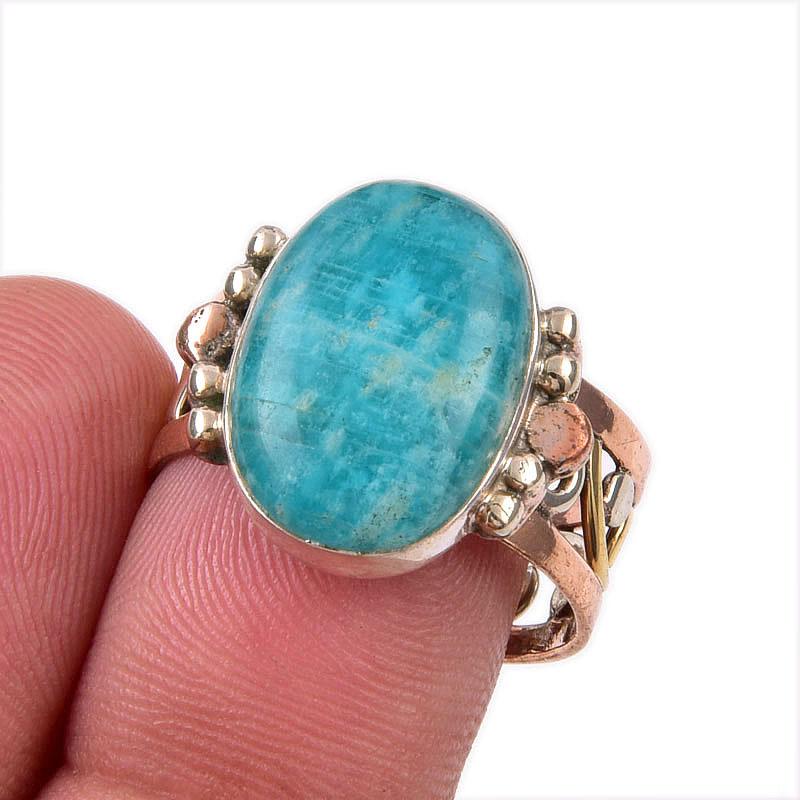 Натуральный амазонит, двухцветное кольцо из чистого серебра 925 пробы, размер 8,5 e8o05