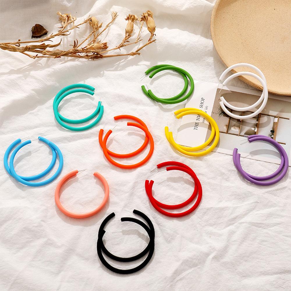 Women Simple Personality Candy Color Round C-shaped Women Jewelry Hoop Earrings Round Earrings
