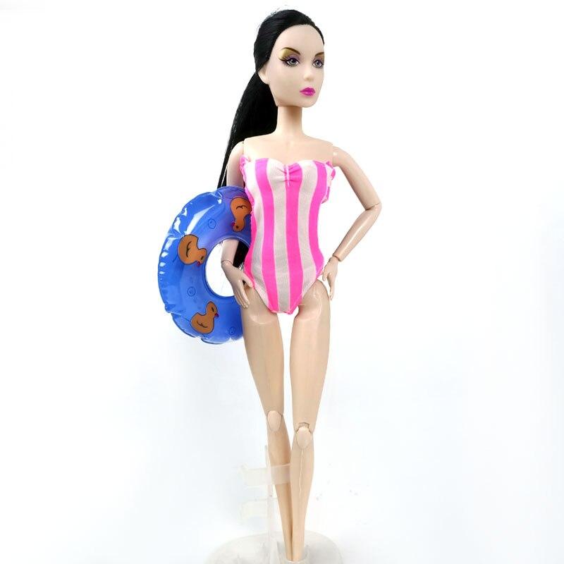Розовое полосатое бикини для куклы Барби, одежда, цельное монокини, спасательный круг, купальный костюм для 1/6 BJD, аксессуары для кукол, детская игрушка