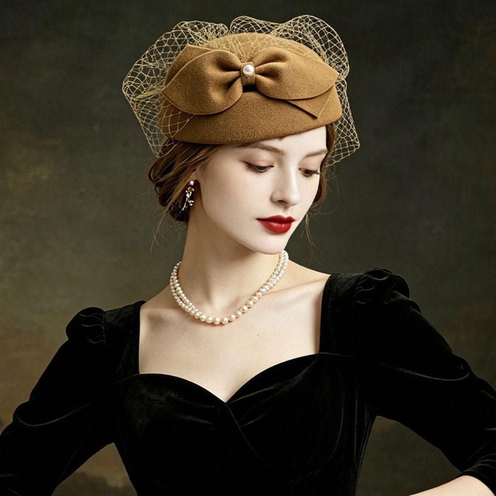 Elegant Bow Fedora Hat French Style Pillbox Hat Uniform Stewardess Hat Medicine Box Hat Lady
