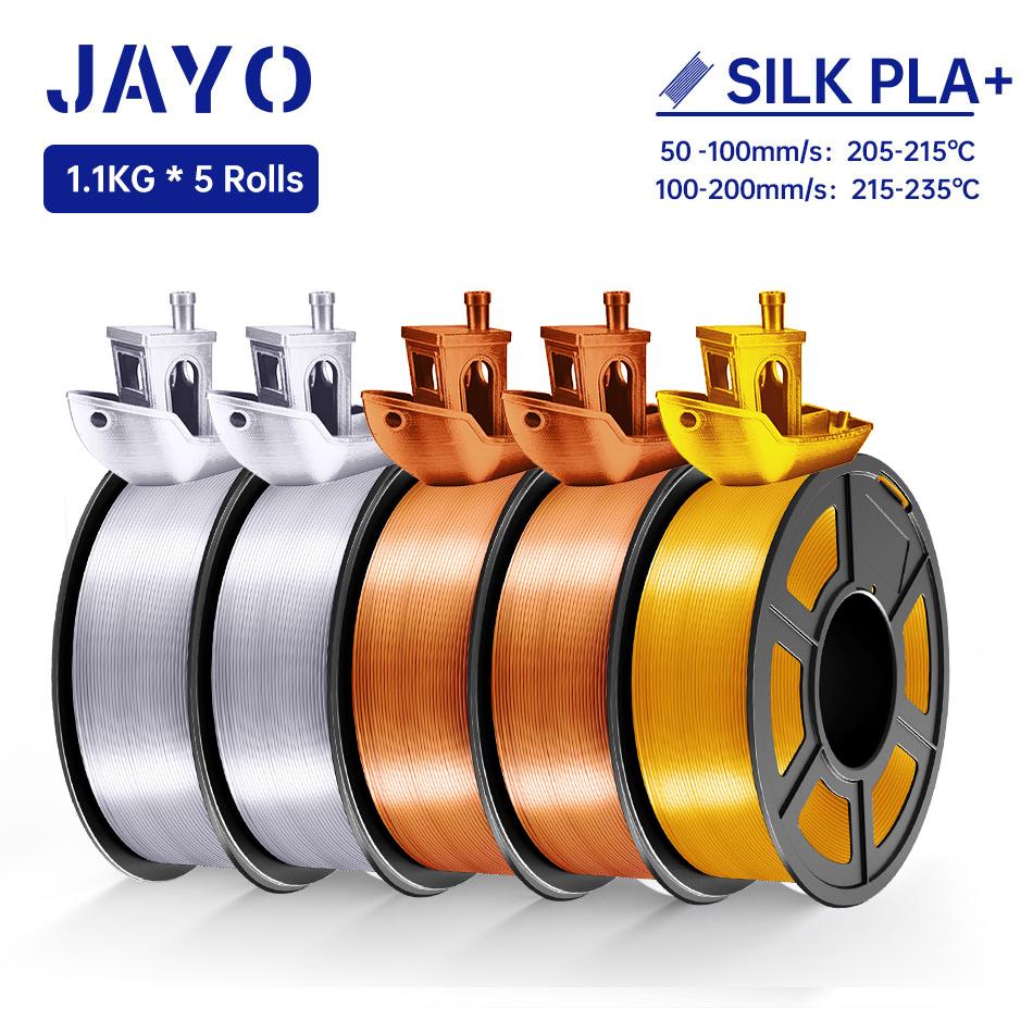 JAYO SILK PLA + Filament 1.75MM PLA 3D Filament 1.1KG for FDM 3D Printer Neatly Wound Shiny 3D Printing Material 5Rolls