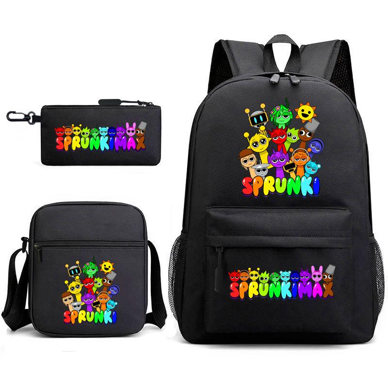 Rhythm Box Game Merchandise Student Bag Sprunki Cartoon Starry Sky Backpack Leisure Bag 3-piece Set D