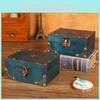 Vintage Wooden Desktop Jewelry Storage Box With Lock For Home Organization