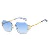 New Retro Frameless Gradient Women Sunglasses Personality Hip Hop Style Polygonal Design Unisex Uv400 Protection Pc Frame