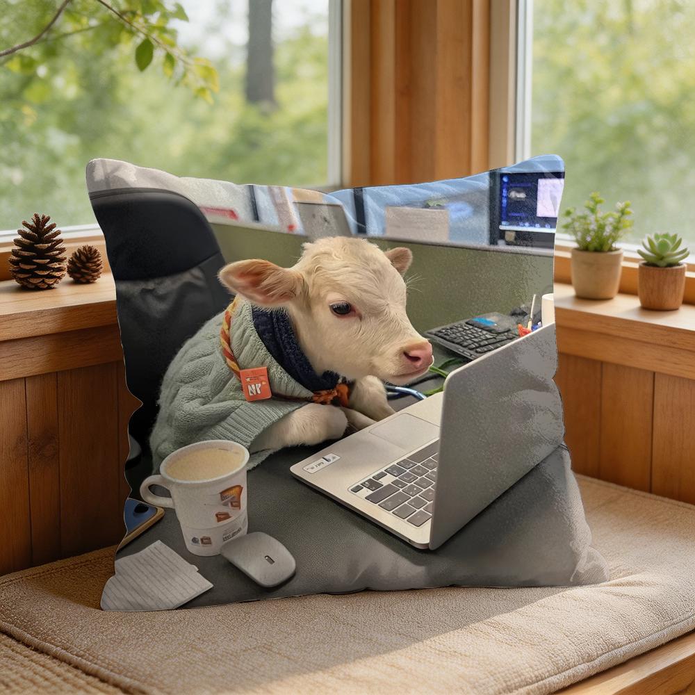 Funny Working Animals Gift Cushion Cover Square Short Plush Pillow Case Living Room Sofa Home Decor Funda X