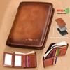 Мужской винтажный кошелек из коровьей кожи, защита RFID, короткий многофункциональный держатель для ID-карт и кредитных карт, верхний слой коровьей кожи, кошелек для денег, 2 окошка для ID-карт