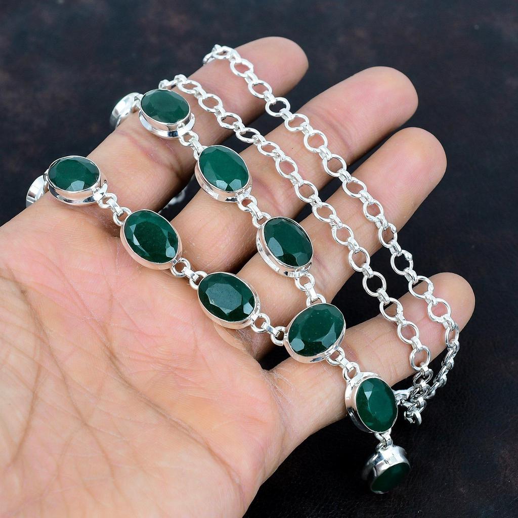 Faceted Zambian Emerald Gemstone Necklace Elegant Jewelry 925 Sterling Silver Adjustable Chain Necklace Handmade Boho Necklace Wedding Gifts