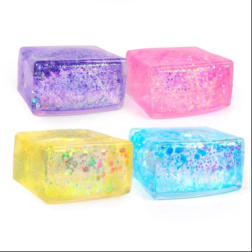 Glitter Ice Cubes Colorful Sensory Fidget Toys for Adults & Kids Fun Squeeze Ball Stress Relief Holiday Birthday Gifts