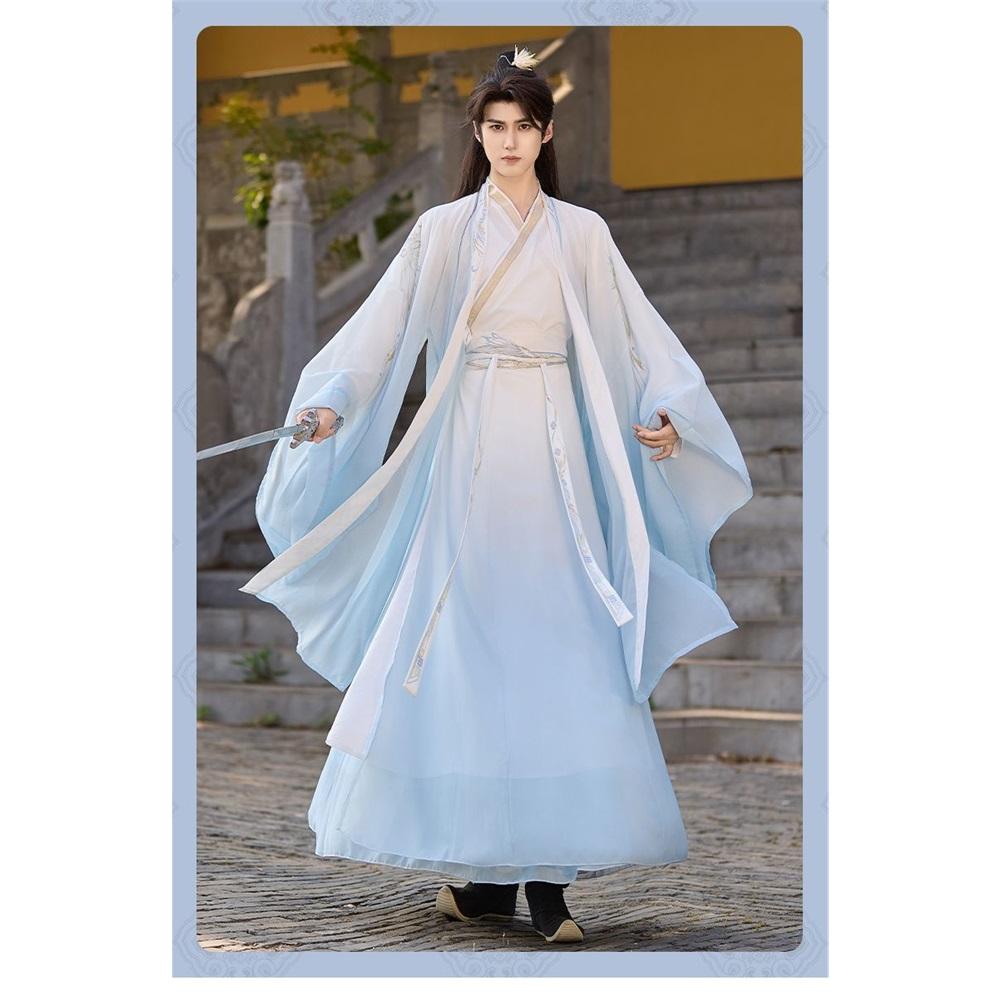 Унисекс Hanfu с перекрещенным воротником и поясом династии Сун, с принтом, струящийся, воздушный, древнекитайский костюм для весны и лета