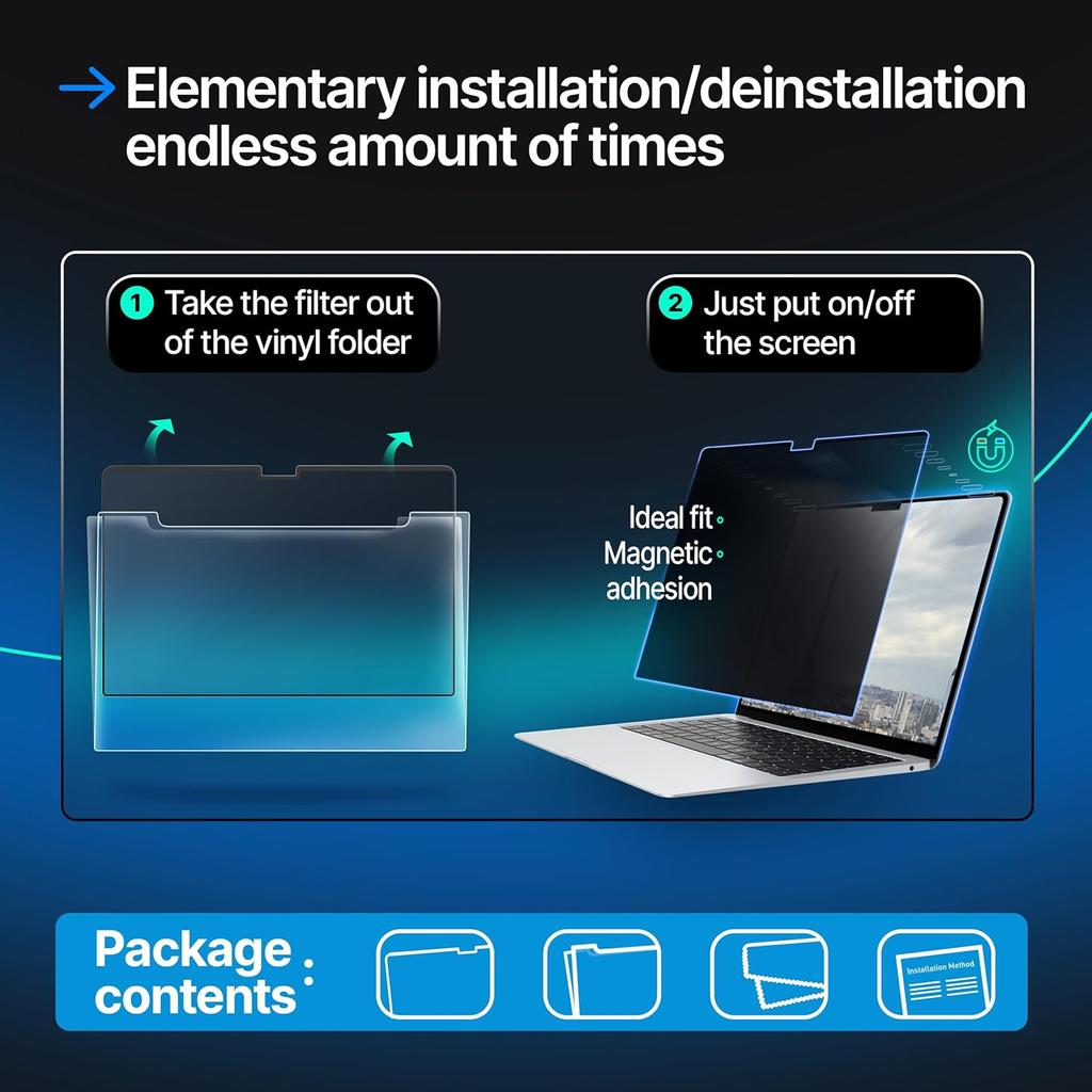 Магнитный экран Privacy для MacBook Pro 14" M1, M2, M3 Anti-Blue Light Anti-Glare Защитная пленка для экрана ноутбука 13,6" 14" 15" 16" Фильтр блокировки синего света